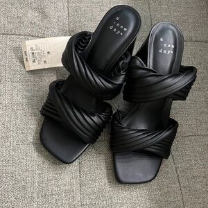 a new day Black Braided Double-Strap Square Toe Slide Mules